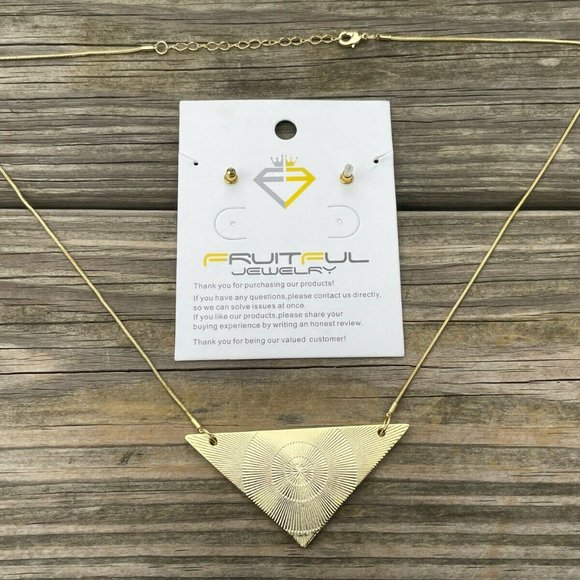 Fruitful Necklaces Gold Tone Geometric Triangle Earring enamel paint Jewelry Set - Picture 8 of 12